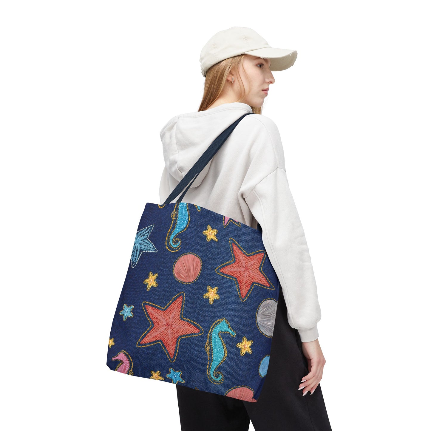 Denim Fabric Imitation Print Unisex Canvas Bag Poly Spun 3 Sizes Tote Bag 182-20