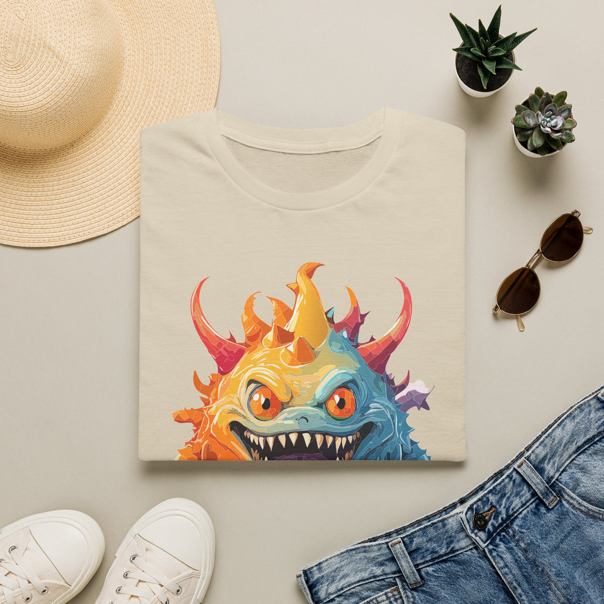 Colorful Monster T-Shirt — Vibrant Rainbow Creature Cartoon Graphic Tee Unisex 100 Cotton Gildan T-Shirt