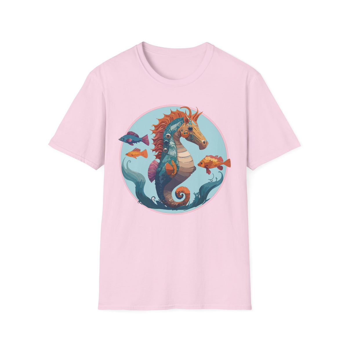 Colorful Seahorse Illustration T-Shirt | Ocean Fish Scene