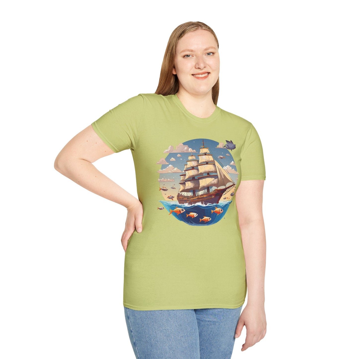 Nautical Ship Frigate Vessel T Shirt Unisex Premium Softstyle Cotton Tee Gildan 64000