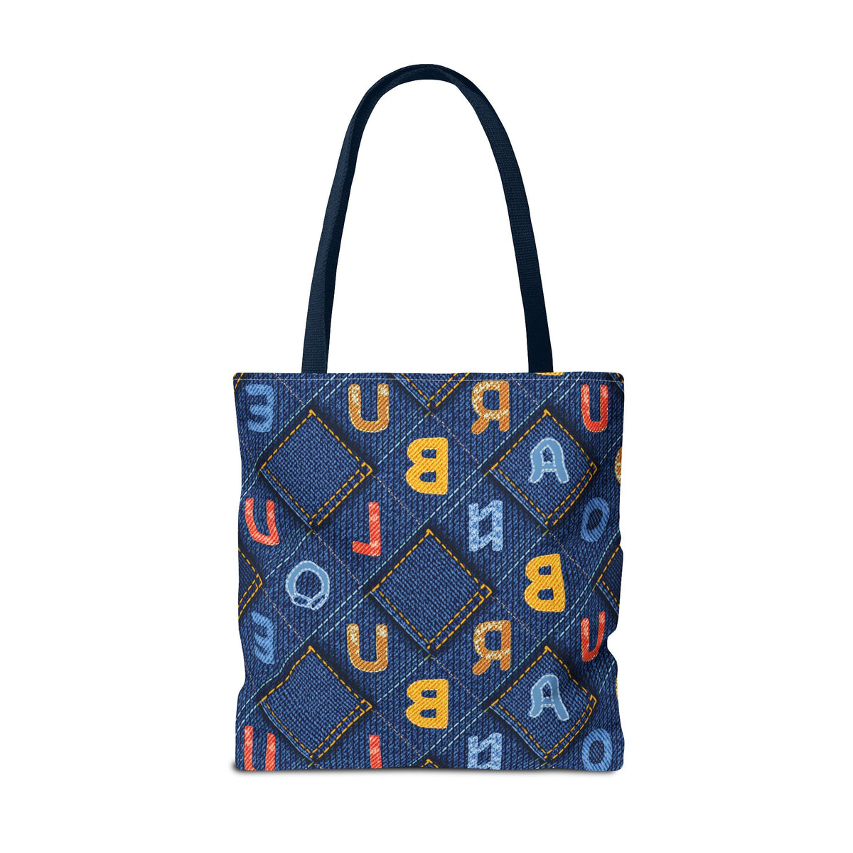 Denim Fabric Imitation Print Unisex Canvas Bag Poly Spun 3 Sizes Tote Bag 187-2