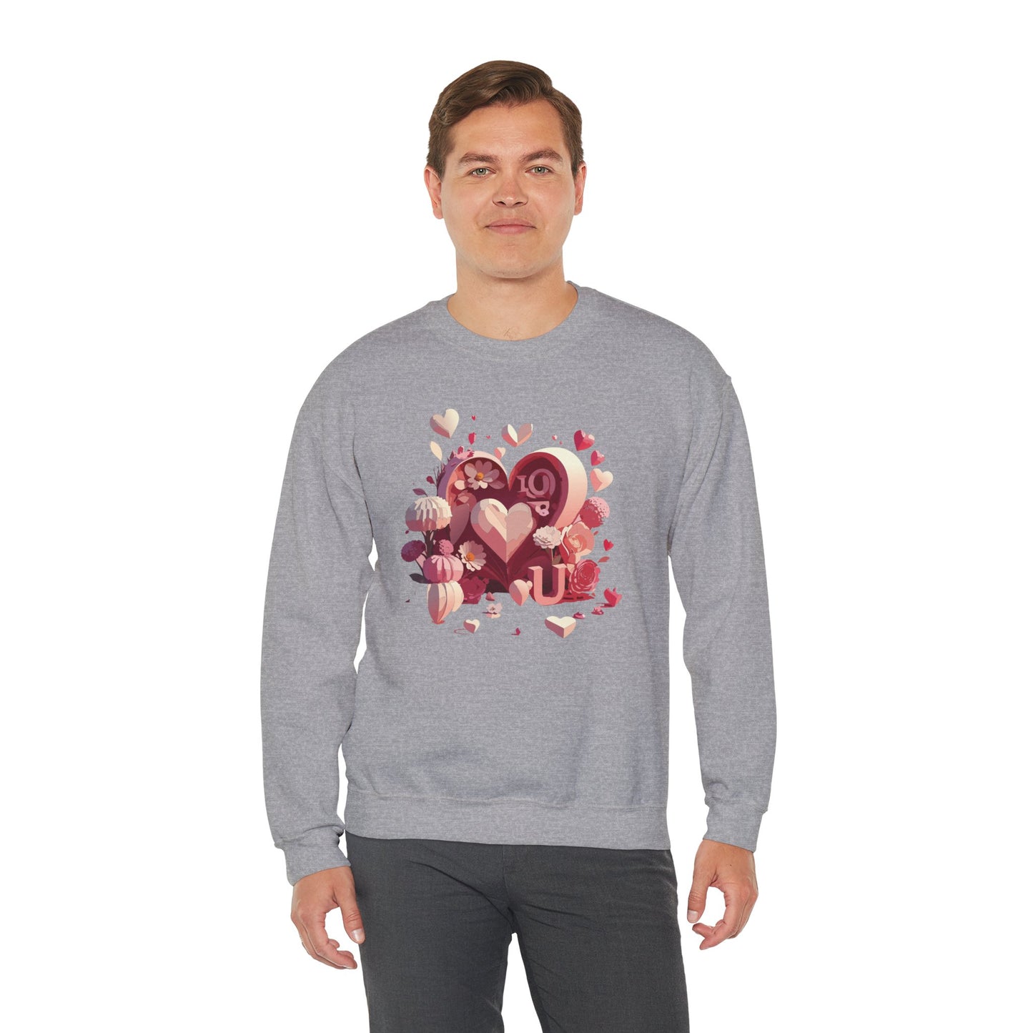 Unisex Floral Big Heart Sweatshirt, Love Floral Sweatshirt, Floral Heart Sweatshirt, 50/50 Cotton-Poly Valentine's Day Sweatshirt 09
