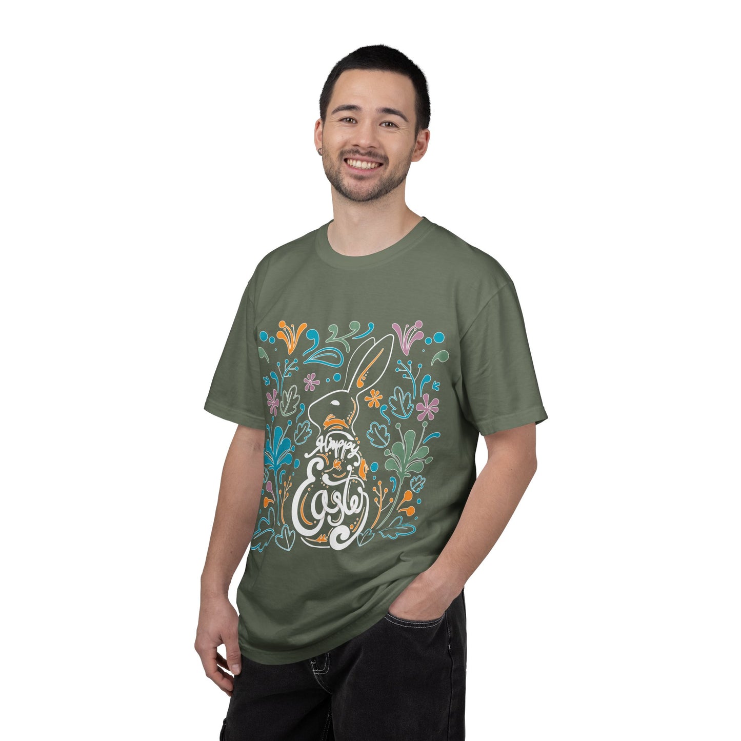Easter Bunny Floral T-Shirt, Tee Shirt with Easter Signature, T Shirt with Easter Prints, Tee Shirt with Easter Design