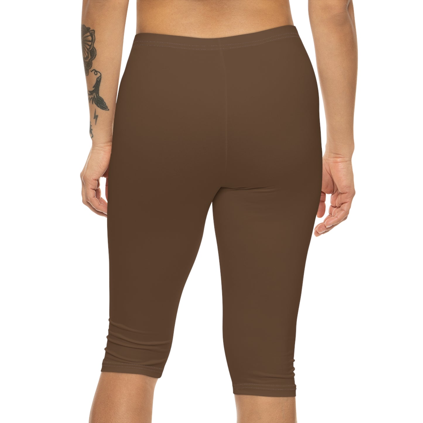 Coffee Bean Color Women's Brushed Suede Poly Span Casual Capri Leggings XS-2XL