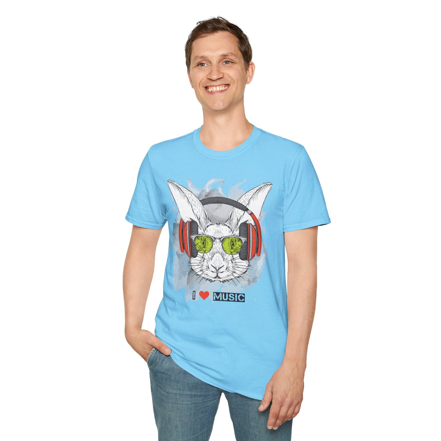 I Love Music Animals Shirt With Headphones Unisex Softstyle Tee 100 Percent Ring Spun Cotton