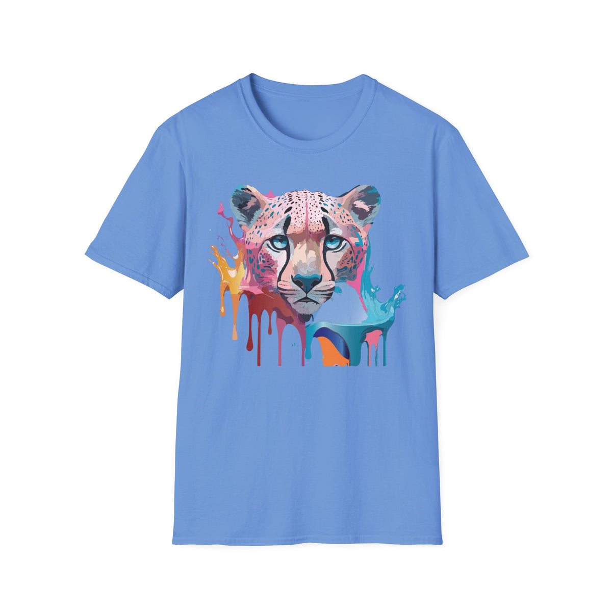 Colorful Cheetah Face T-Shirt | Watercolor Drip Animal Tee