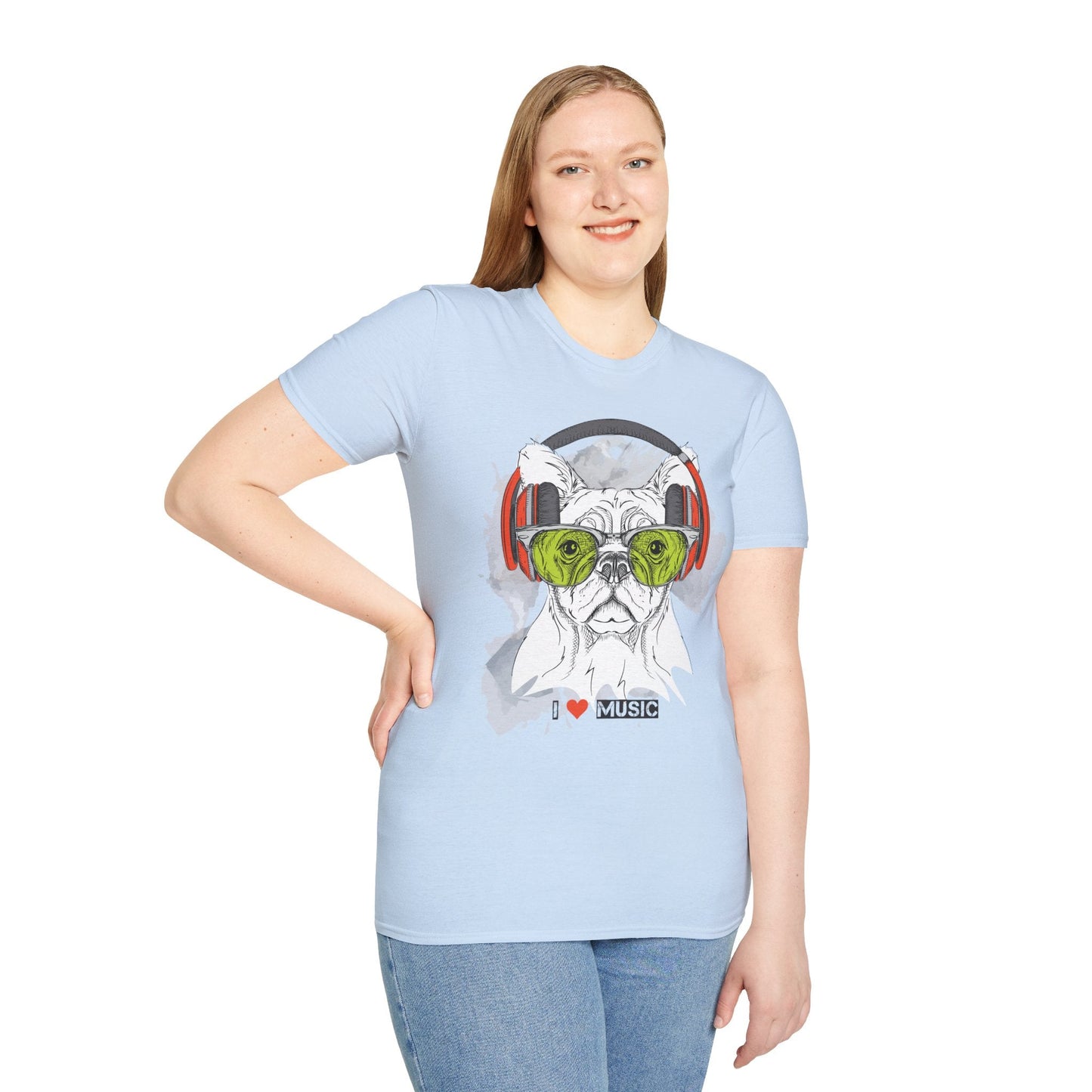 I Love Music Animals Shirt With Headphones Unisex Softstyle Tee 100 Percent Ring Spun Cotton