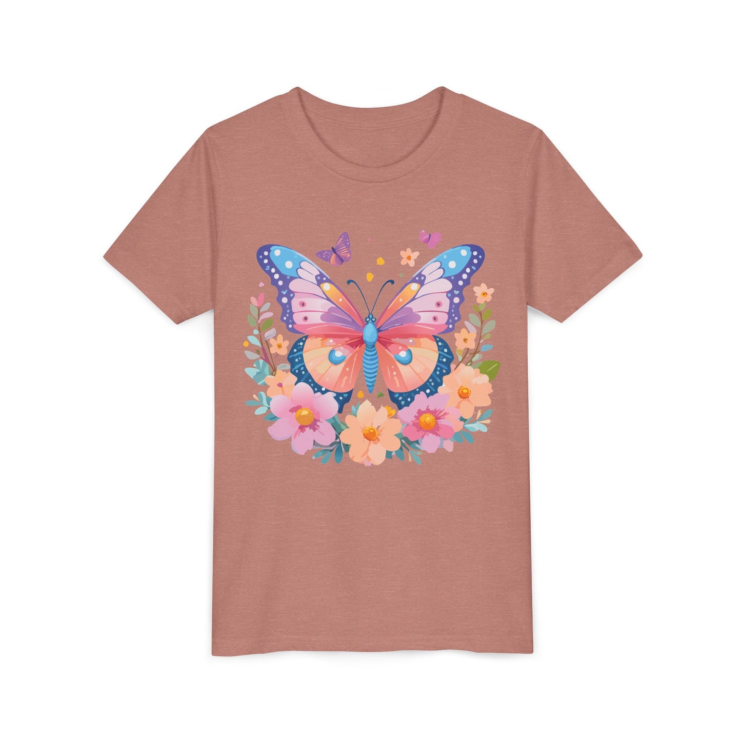 Butterfly Blossom Youth Tee - Colorful Short Sleeve T-Shirt for Spring Celebrations (9-14)