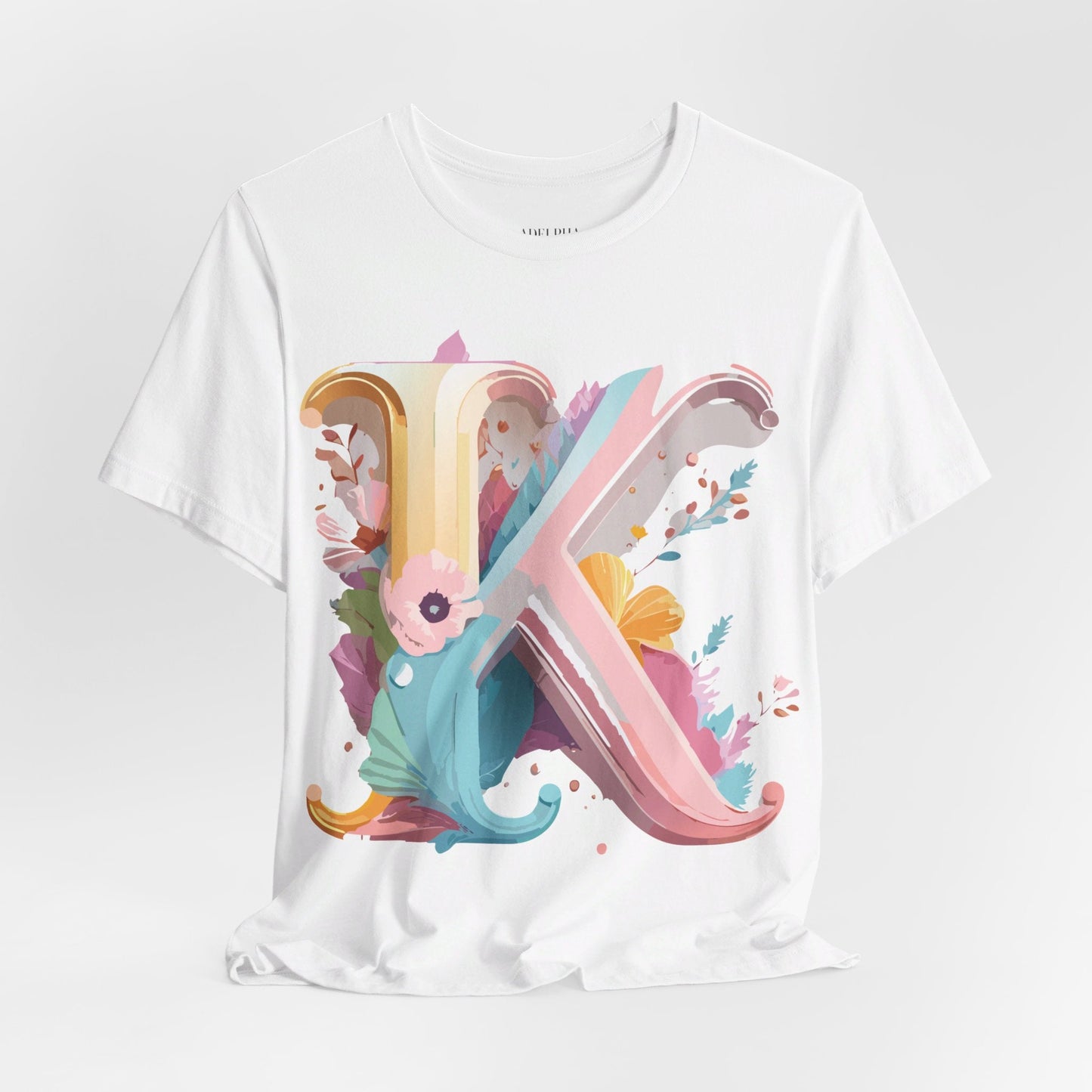 Letter K Graphic Tee Unisex Vintage Inspired Art Design Short Sleeve Shirt Adelpha