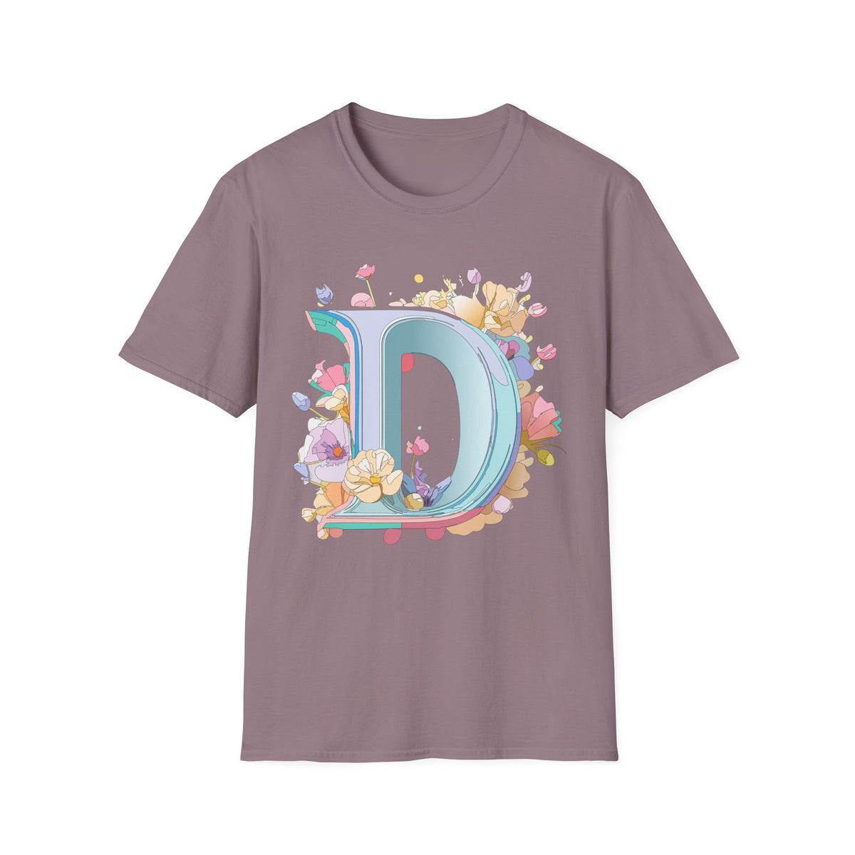 Floral Letter D T-Shirt | Pastel Monogram Initial Tee