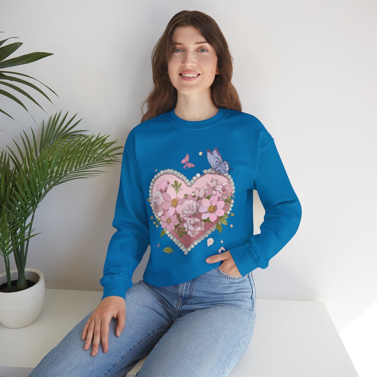 Floral Heart Sweatshirt for Unisex Valentines Day Crewneck Heart Floral Print Gift