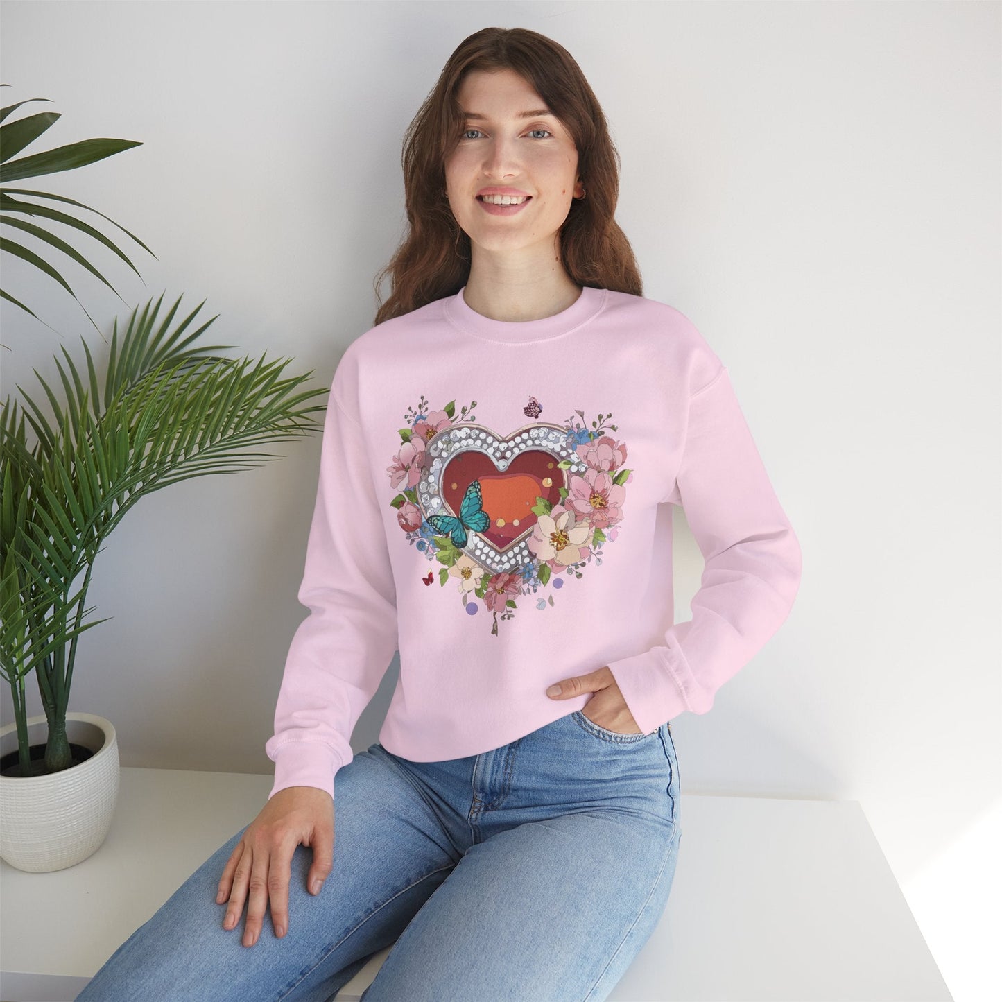 Floral Heart Sweatshirt Unisex Valentines Day Edition Gildan 18000 Heavy Blend Crewneck