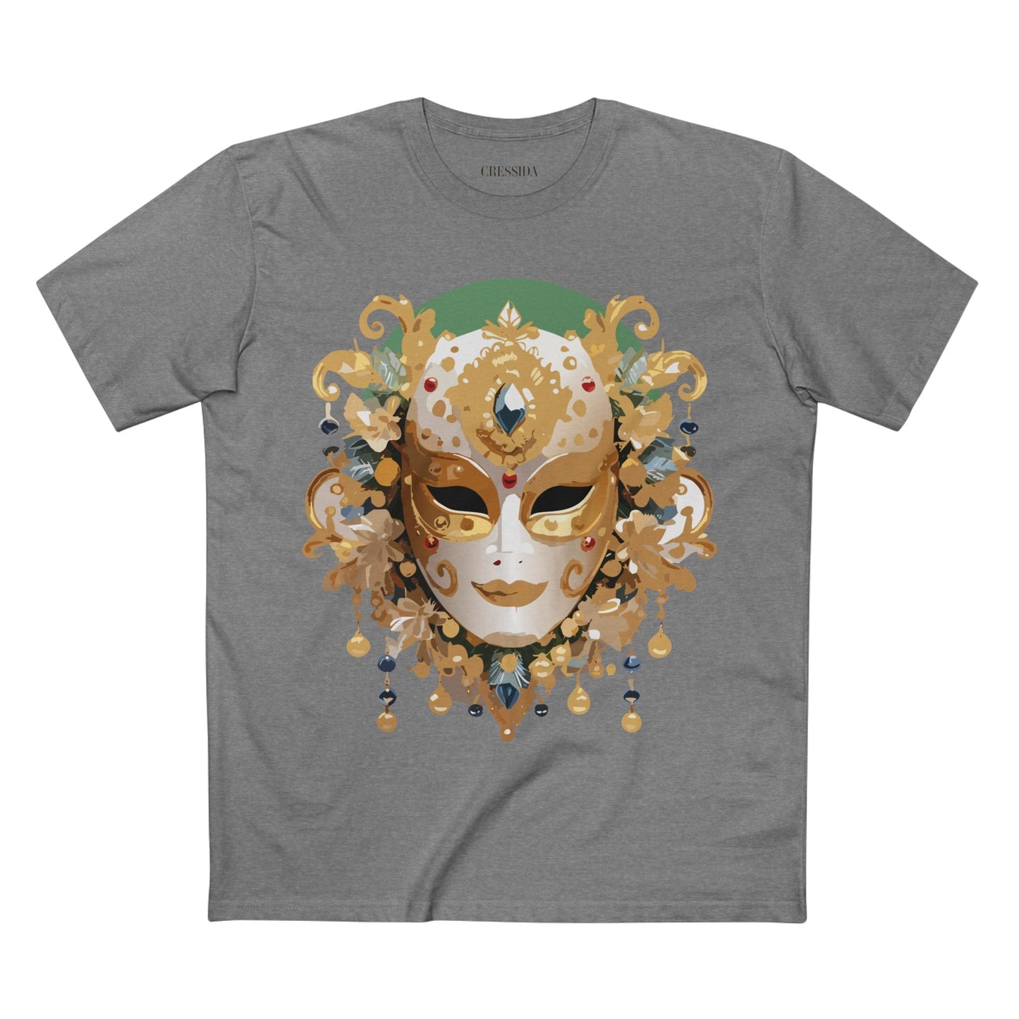 Carnival Mask Graphic T-Shirt Unisex 100 Cotton With Antique Gold Art Design Tee 16