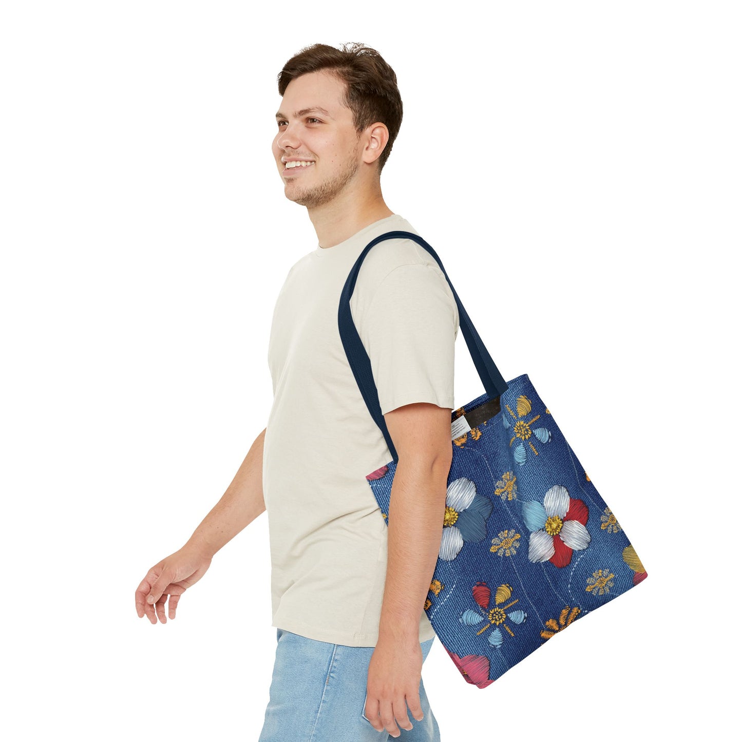 Denim Fabric Imitation Print Unisex Canvas Bag Poly Spun 3 Sizes Tote Bag 159-8