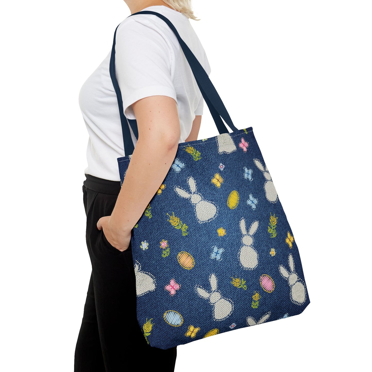 Easter Graphic Design Denim Fabric Imitation Print Unisex Canvas Bag Poly Spun 3 Sizes Tote Bag 204-2
