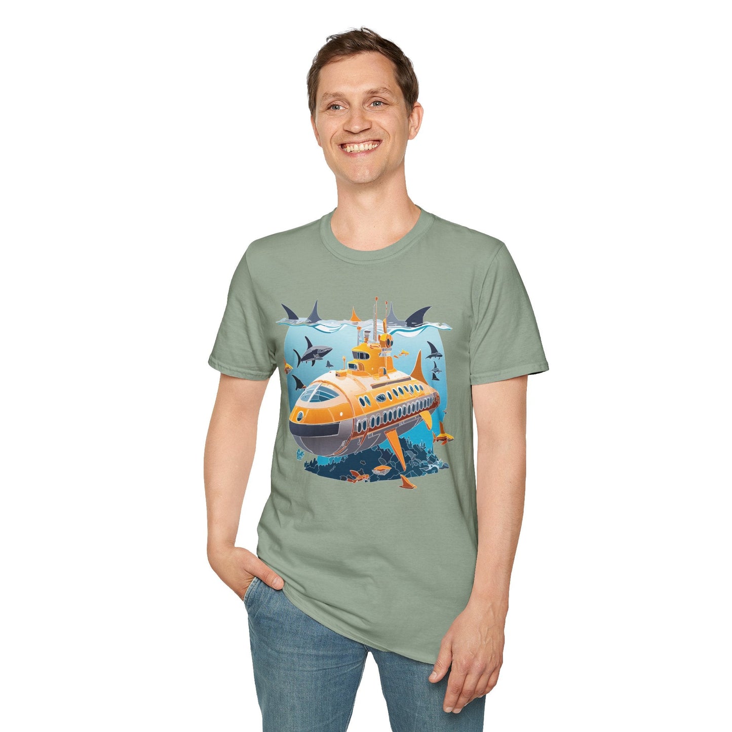 Ocean Themed Unisex Gildan Softstyle 64000 Short Sleeve T Shirt With Ocean Art Design