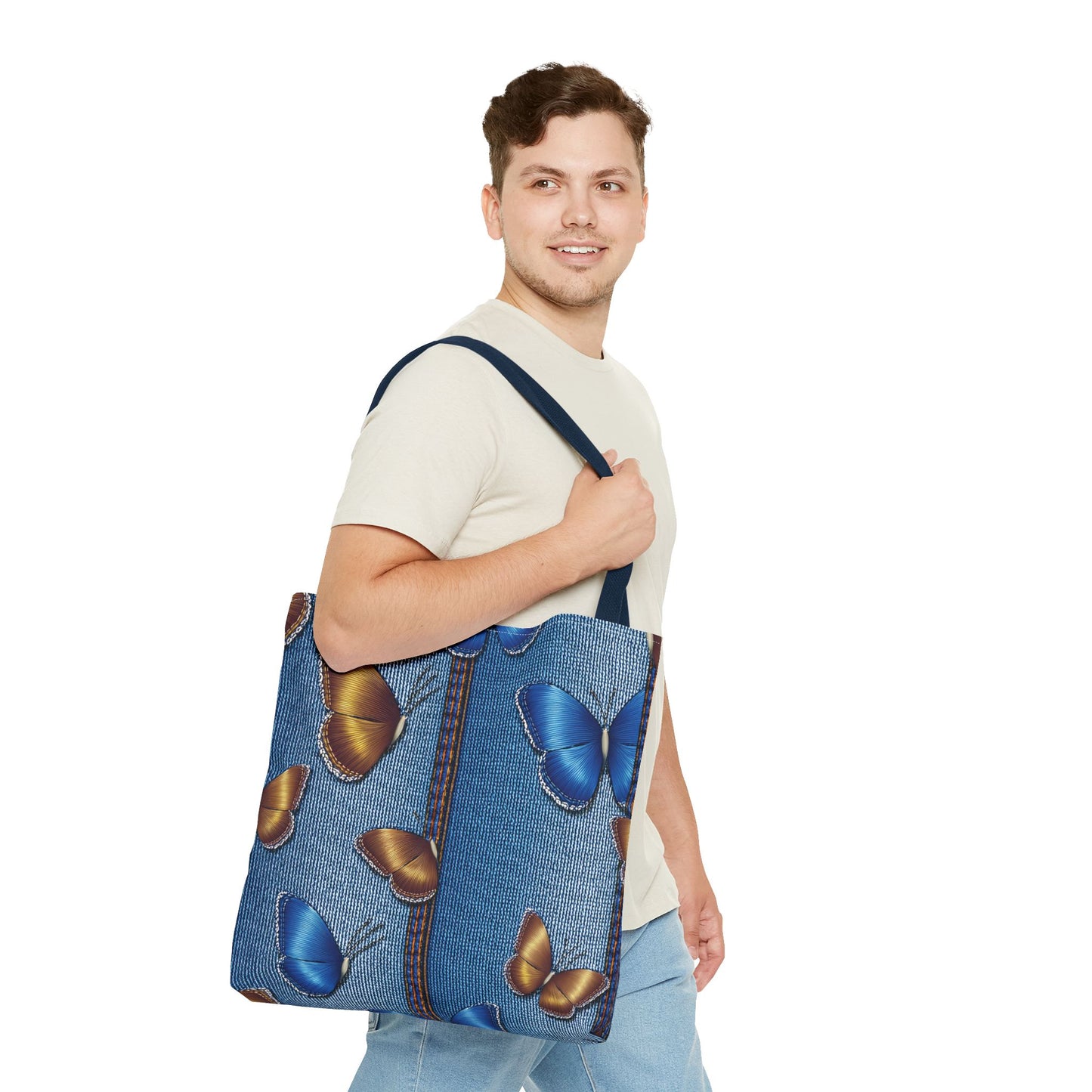 Denim Fabric Imitation Print Unisex Canvas Bag Poly Spun 3 Sizes Tote Bag 172