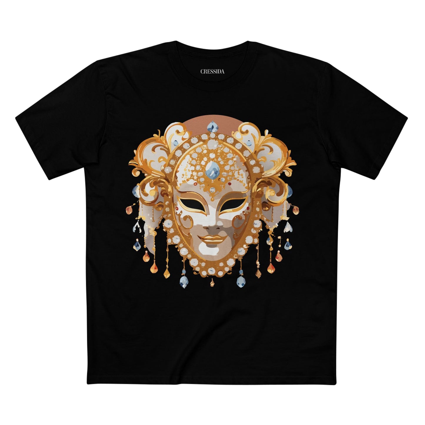 Carnival Mask Graphic T-Shirt Unisex 100 Cotton With Antique Gold Art Design Tee 15