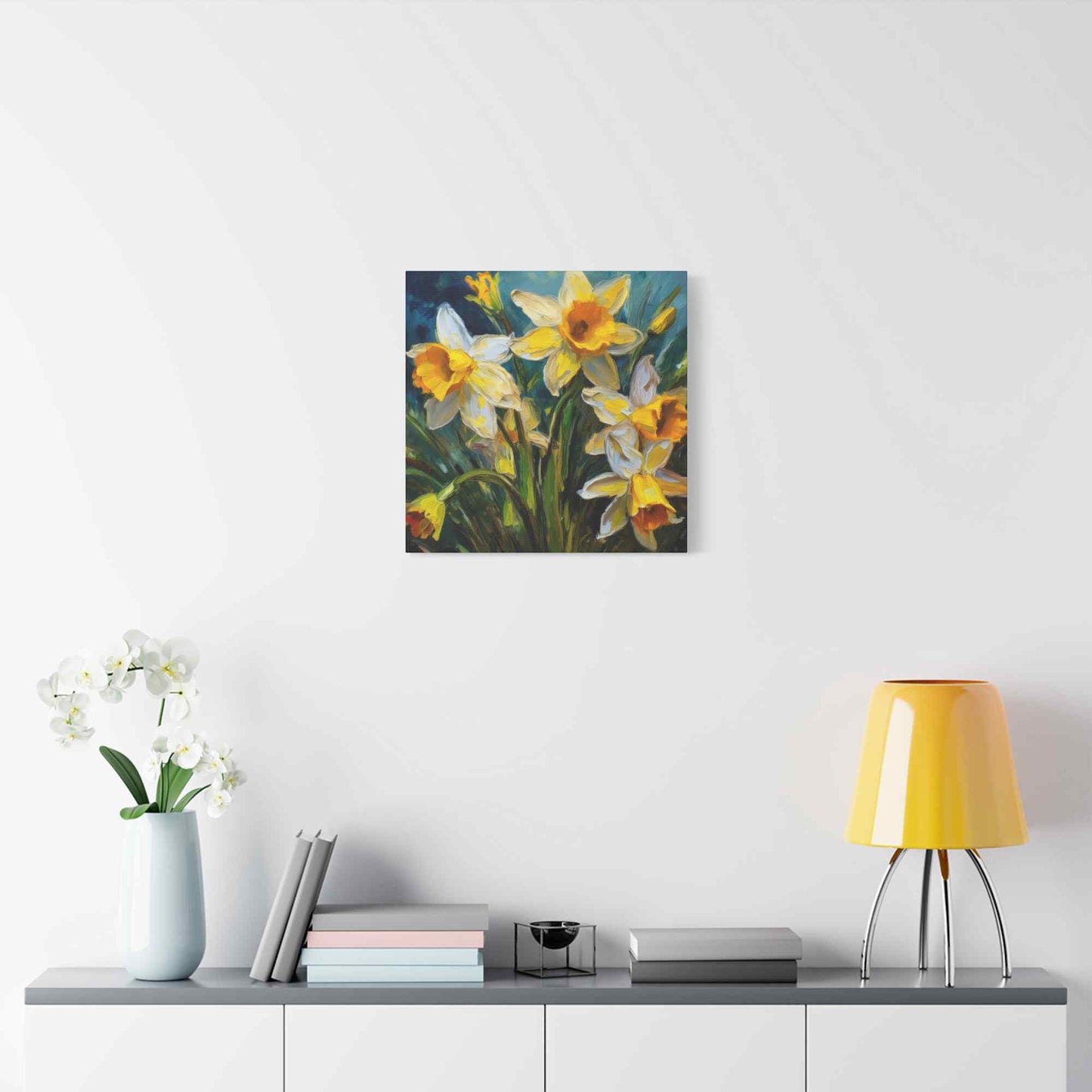 Narcissus Print Canvas, Floral Oil Paint Print 20x20, 24x24, 30x30, 32x32, 36x36 Art Design Pine-Wood Inner Frame MC-176