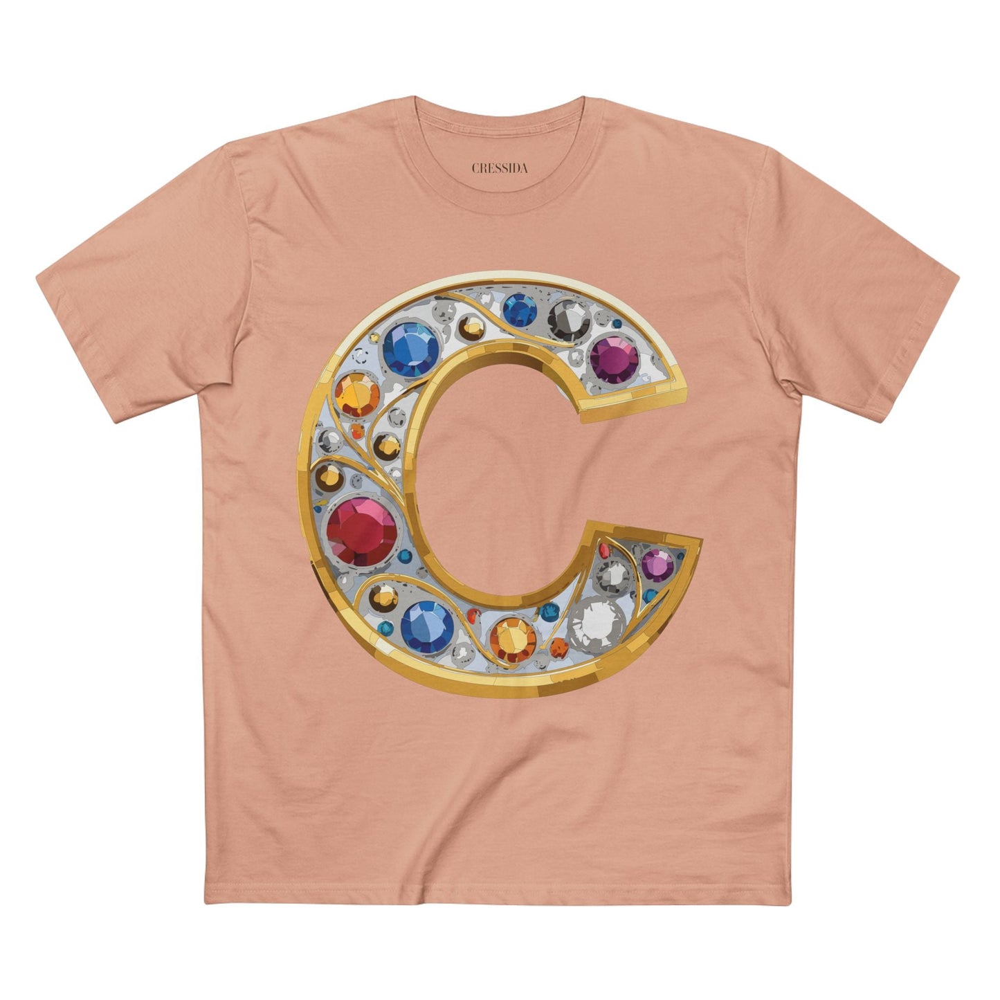 Letter C Graphic Design Tee Unisex 100 Cotton With Antique Gold Letters Artwork T-Shirt