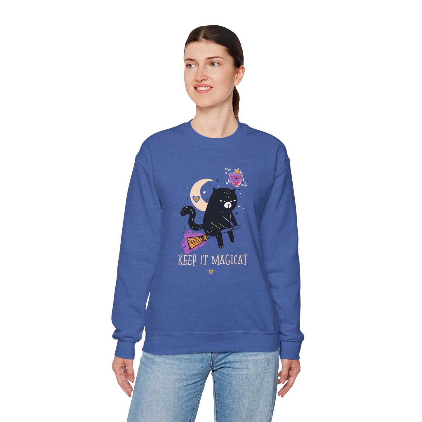 Flying Cat Heart Sweatshirt Unisex Fifty Fifty Cotton Poly Crewneck Gildan 18000 Valentines Day