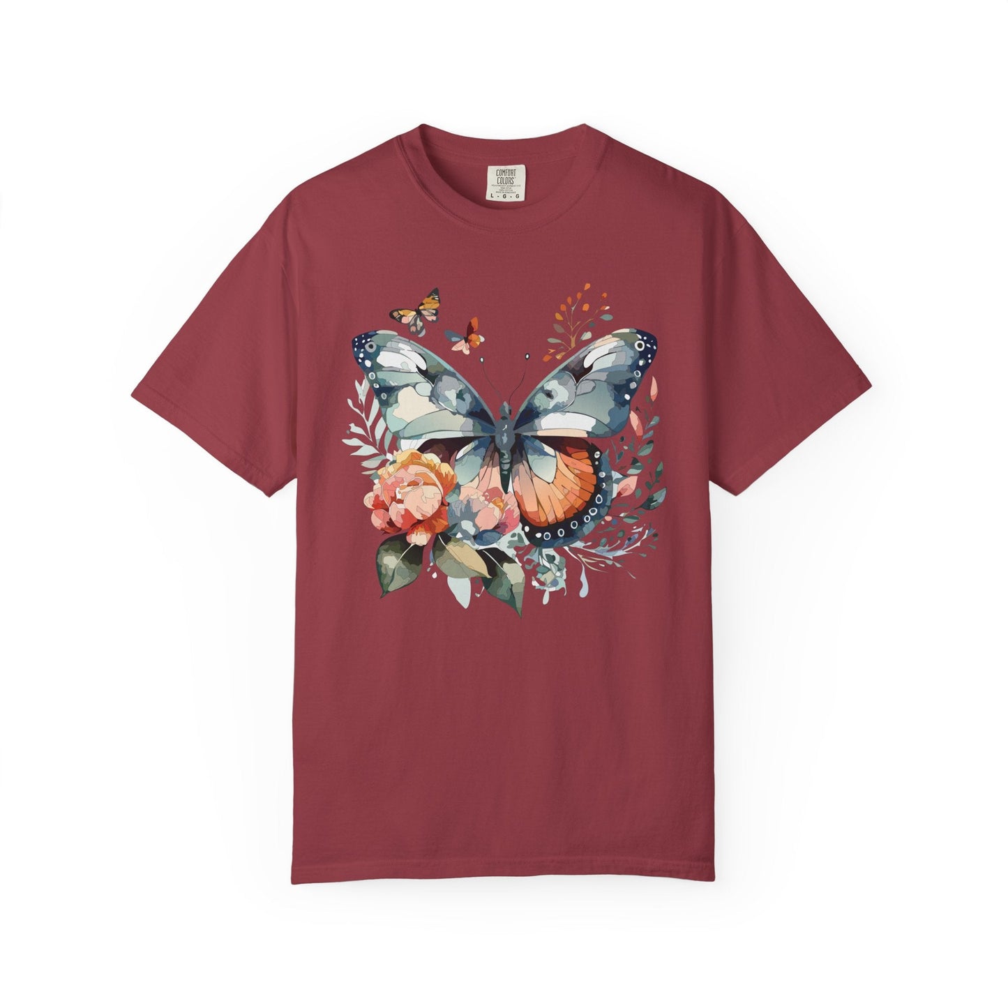 Butterfly Floral Print T-Shirt Botanical Design Unisex Heavy Cotton Tee b1