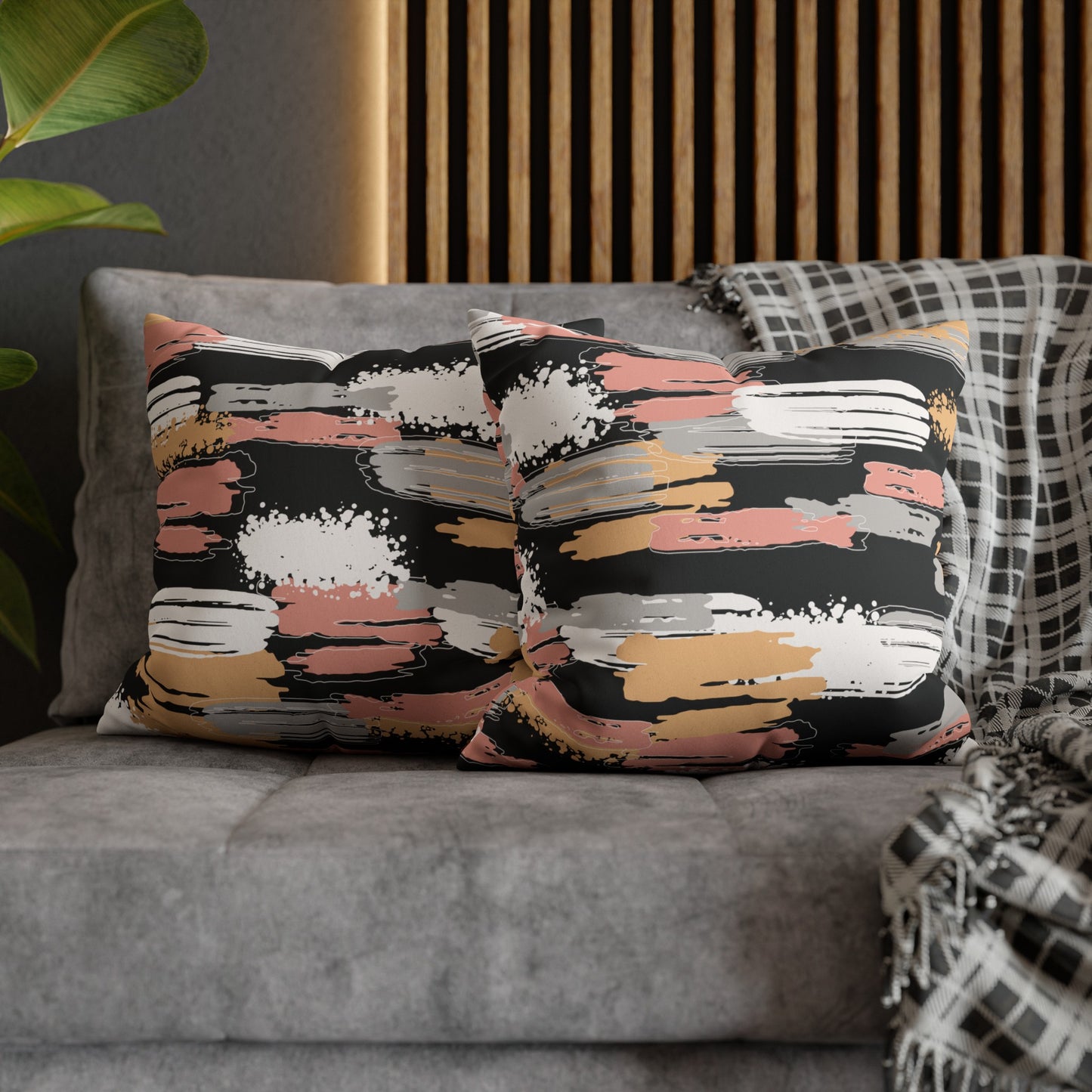 Faux Suede Pillowcase with Abstract print