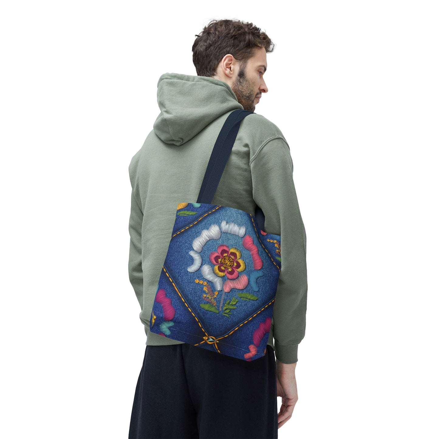 Denim Fabric Imitation Print Unisex Canvas Bag Poly Spun 3 Sizes Tote Bag 159-4