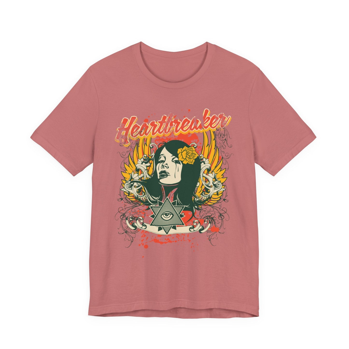 Heartbreaker Illustration Tee Retro Femme Portrait Floral Skull Graphic T-Shirt