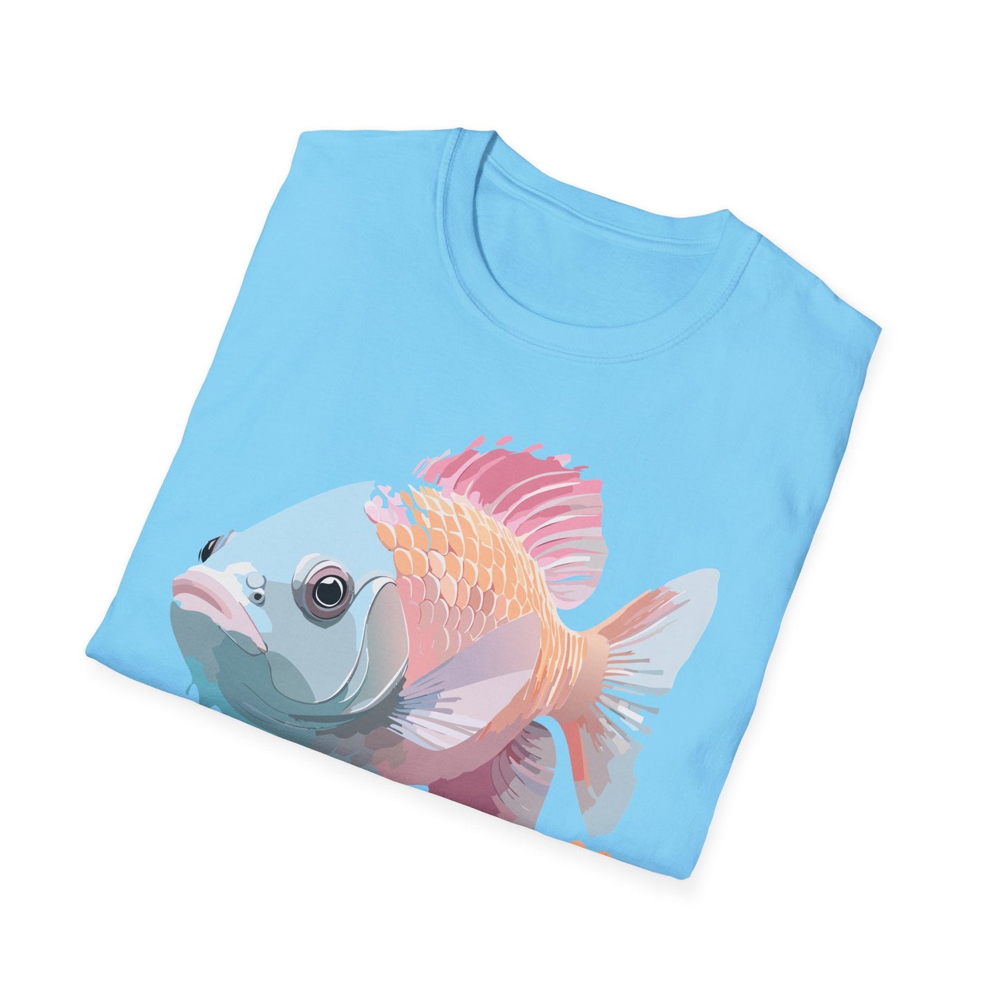 Fish Art Design Shirt Unisex Graphic Tee 100 Percent Ring Spun Cotton Softstyle Gildan 64000