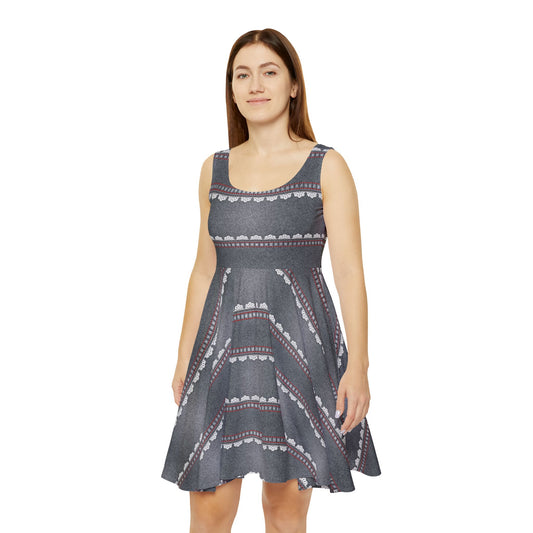 Women Denim Print Skater Dress, Denim Print Poly-Span Dress - 18