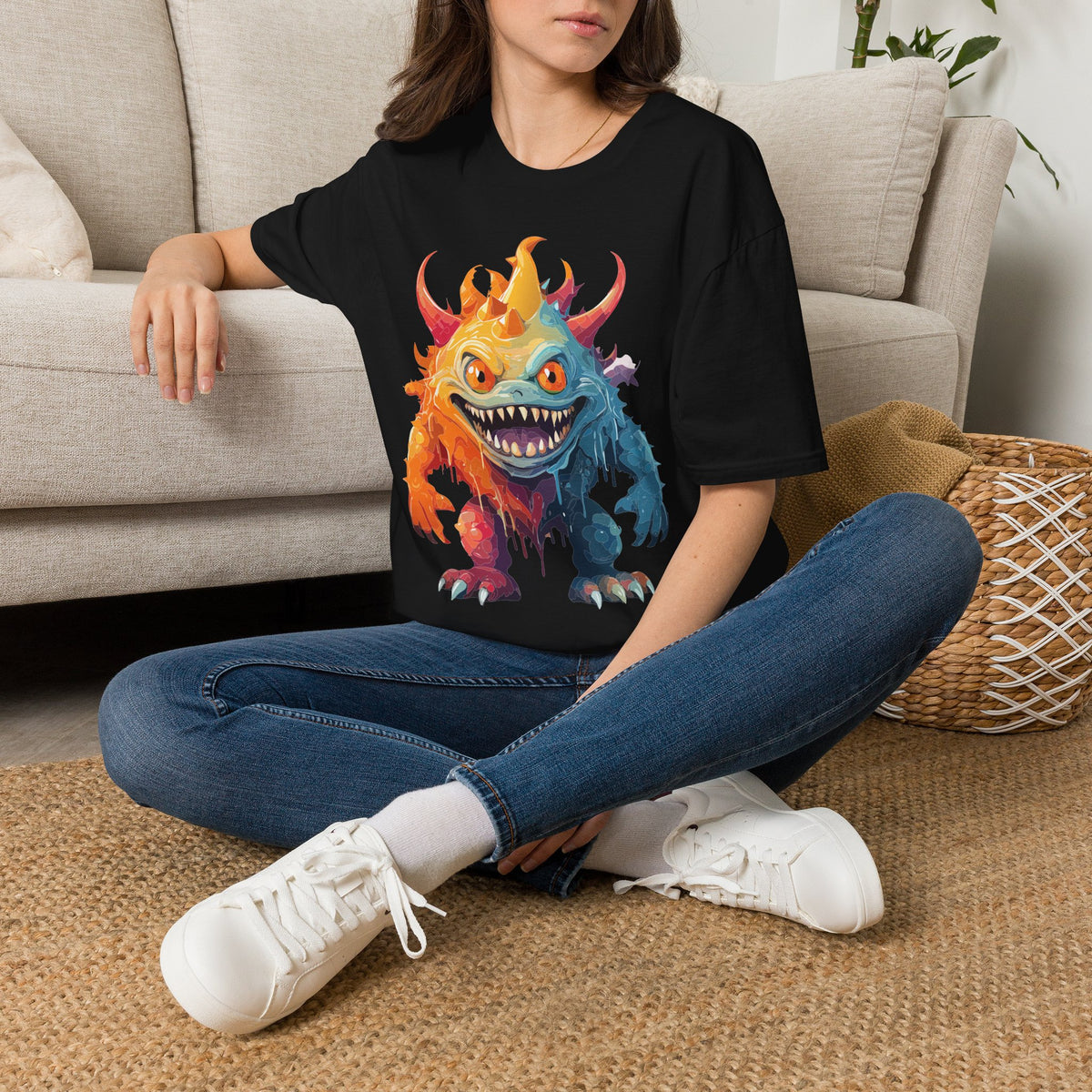 Colorful Monster T-Shirt — Vibrant Rainbow Creature Cartoon Graphic Tee Unisex 100 Cotton Gildan T-Shirt