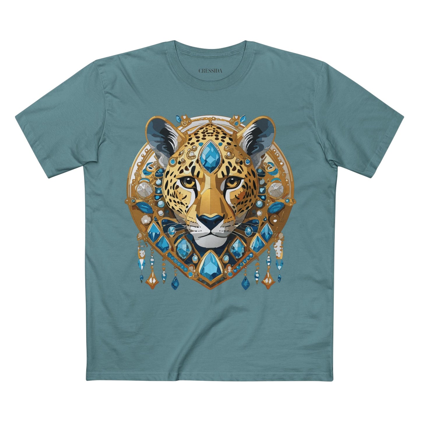 Cheetah Graphic Unisex 100 Cotton Tee With Unique Animal Golden Medallion Art Design 45