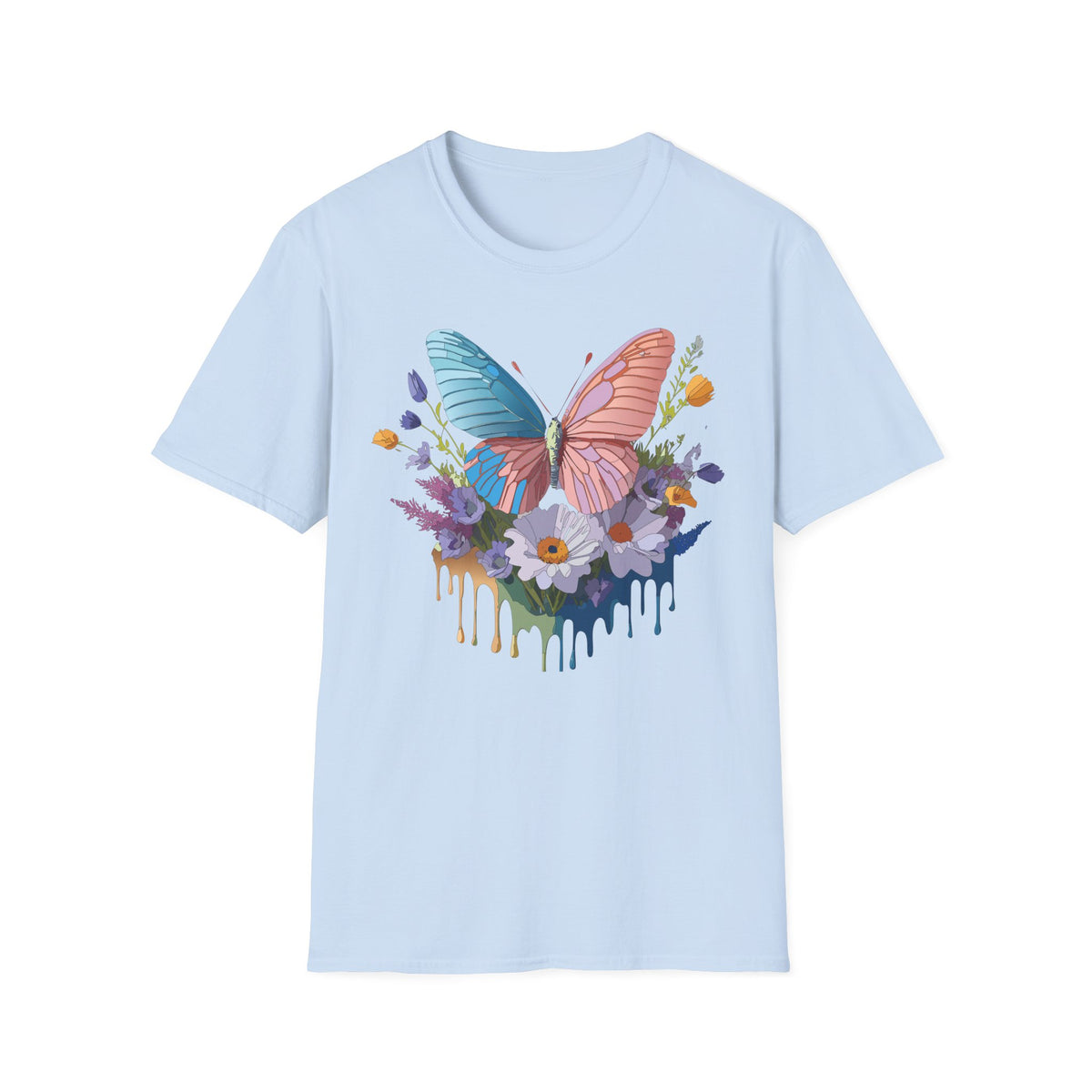 Butterfly Bloom T-Shirt — Pastel Wing Floral Drip Graphic Design Unisex 100 Cotton Gildan T-Shirt