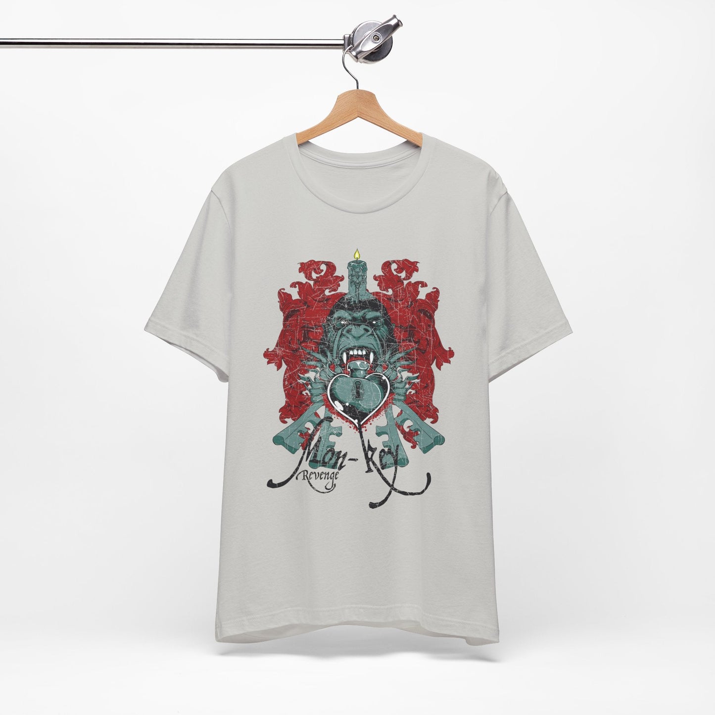 Gorilla Crest with Sword and Heart T-Shirt Heraldic Gothic Design Rock Band T-Shirt