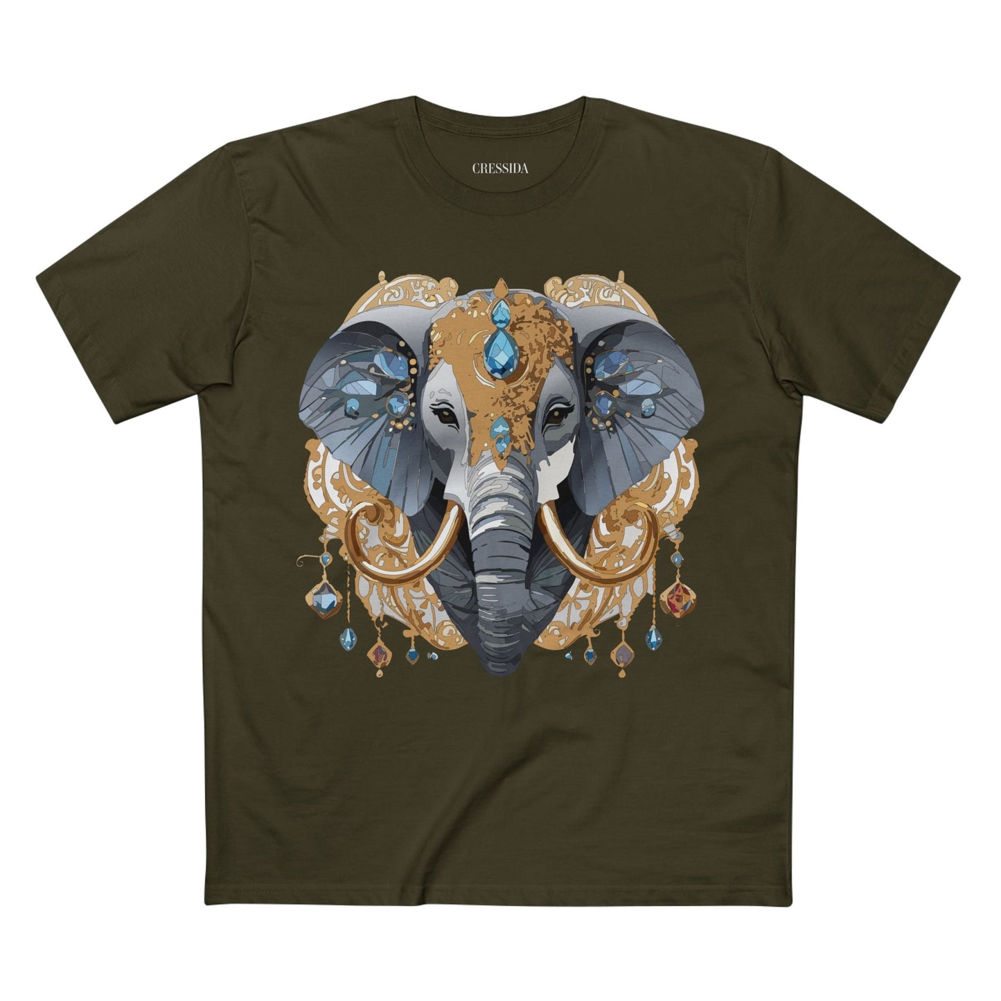 Elephant Graphic Unisex 100 Cotton Tee With Unique Animal Golden Medallion Art Design 39