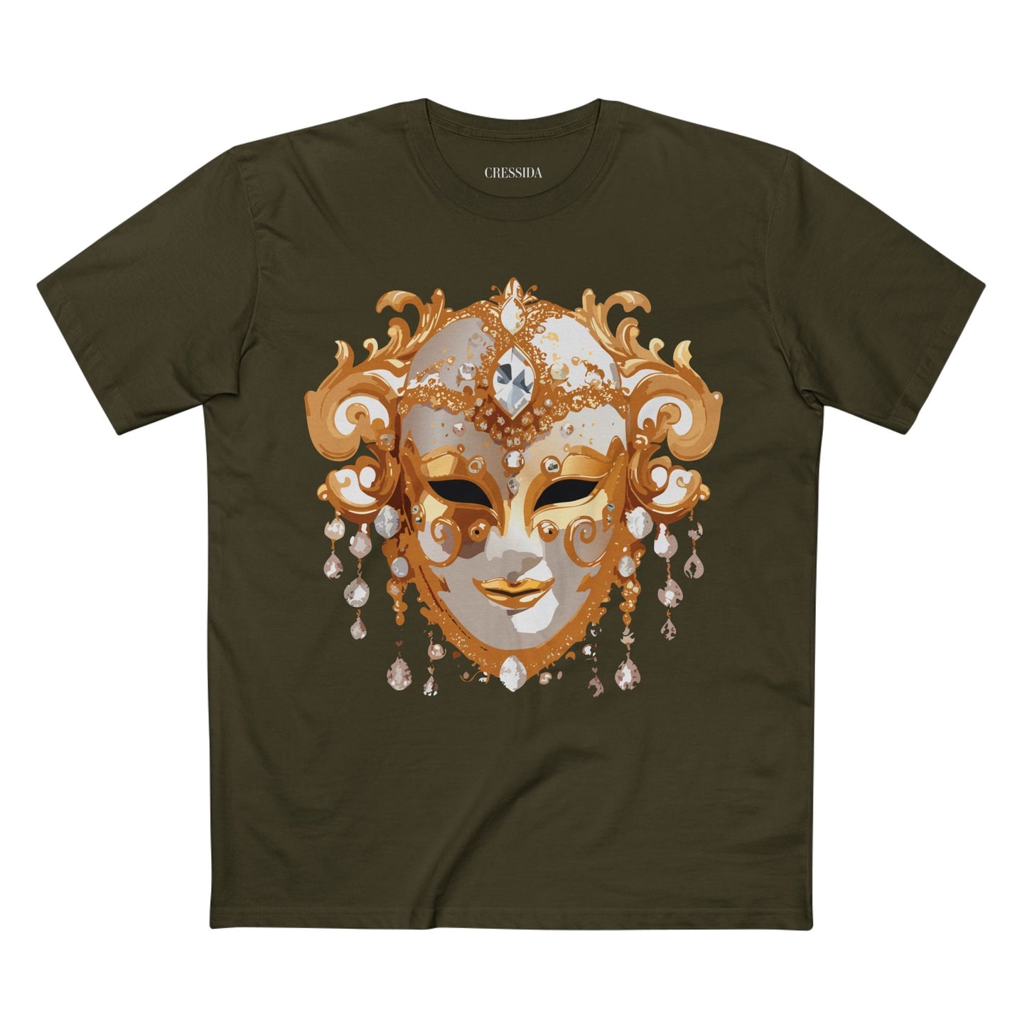 Carnival Mask Graphic T-Shirt Unisex 100 Cotton With Antique Gold Art Design Tee 24