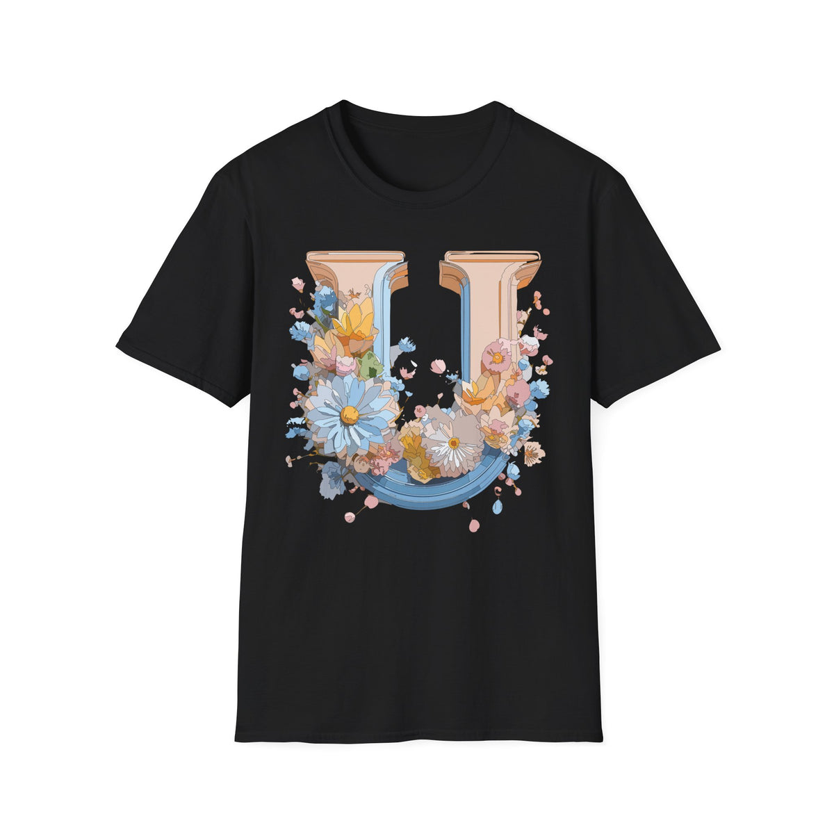 Floral Letter U T-Shirt | Botanical Monogram Initial Tee