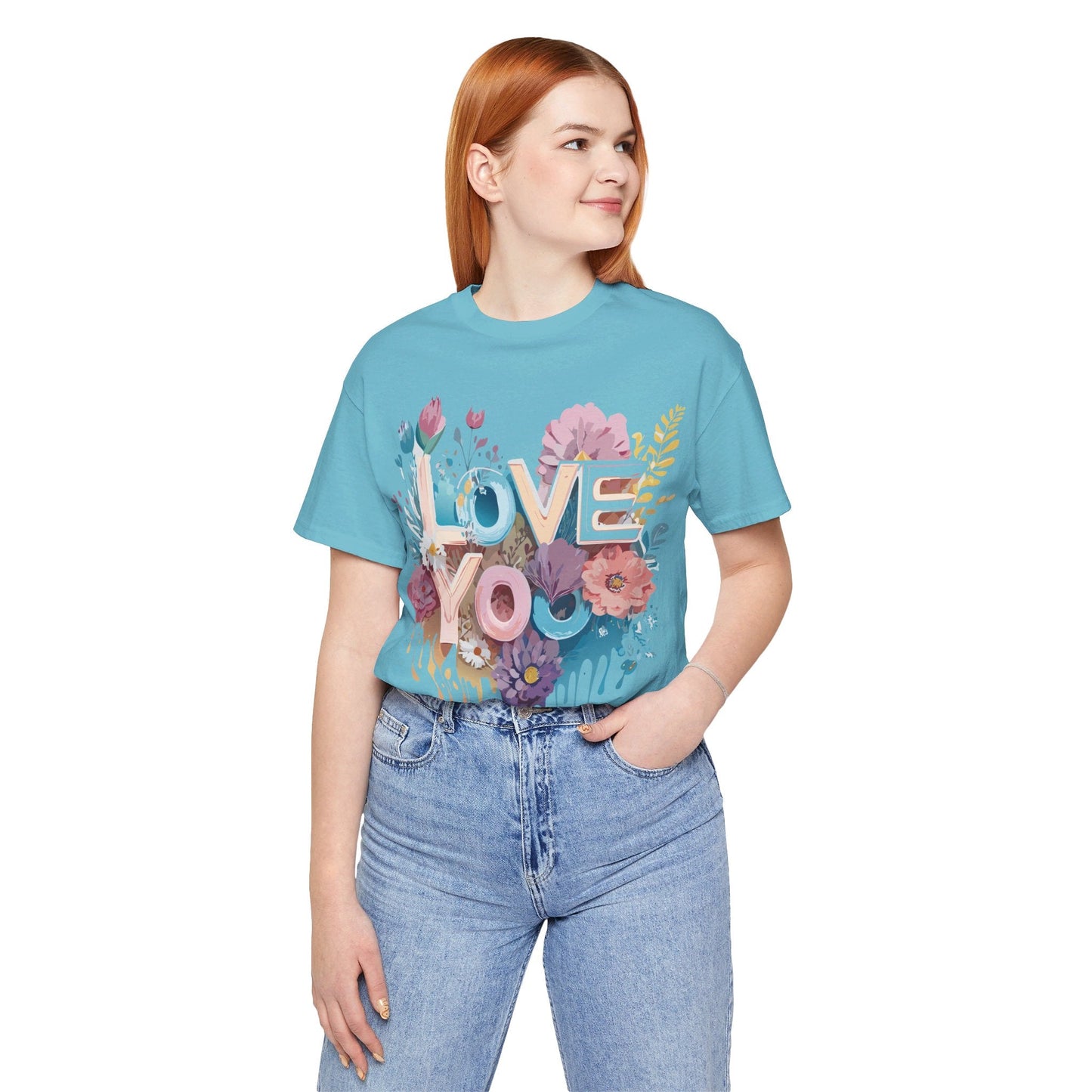 Valentine Day Graphic Unisex 100 Cotton Vintage Artwork with Love and Flower Design Tee 37
