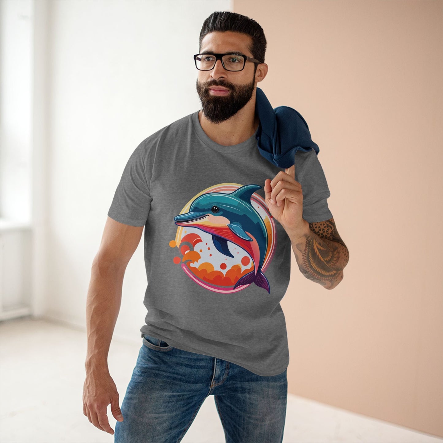 Dolphin Art Shirt Unisex Premium Cotton Tee By Retro2Nova Original Ocean Animal Design For Everyday Comfort