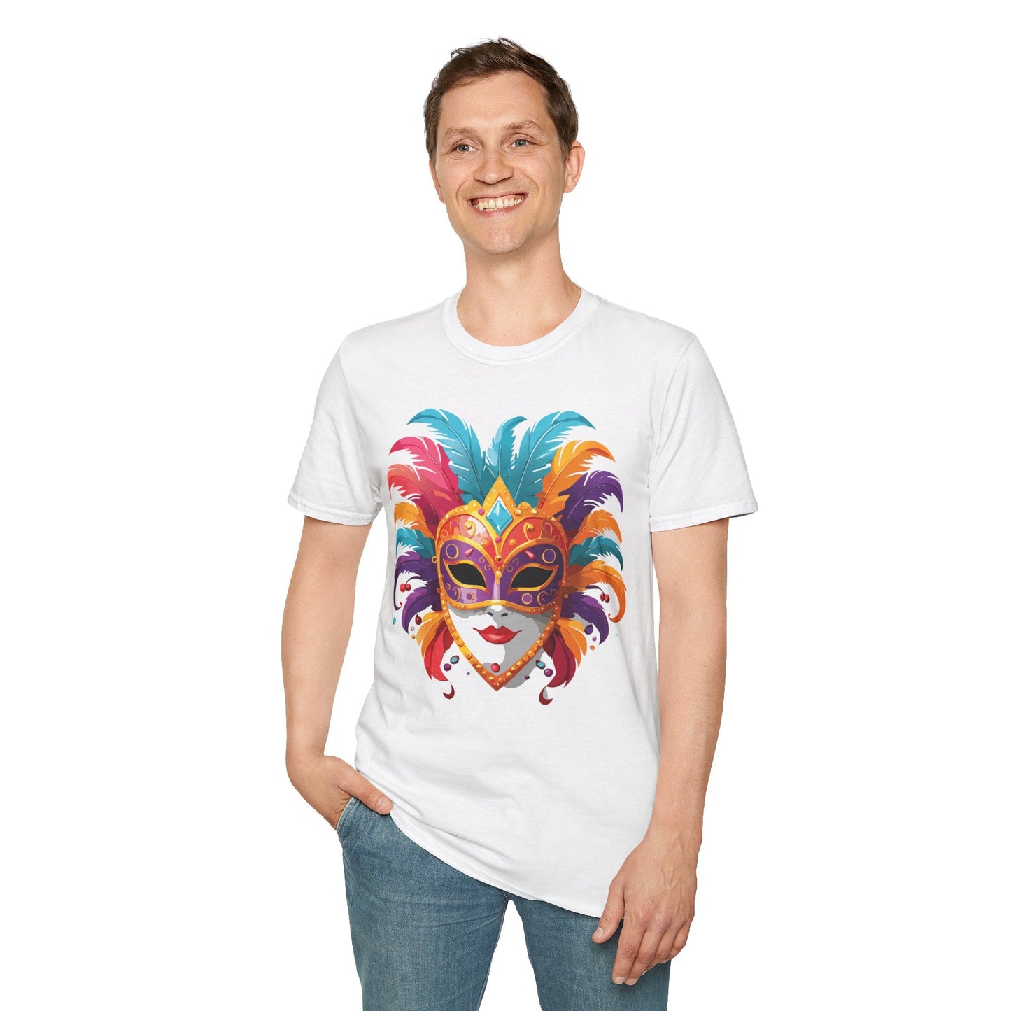Unisex Gildan Softstyle Mask Tee Shirt With Art Design Casual Everyday Wear Masquerade Tee