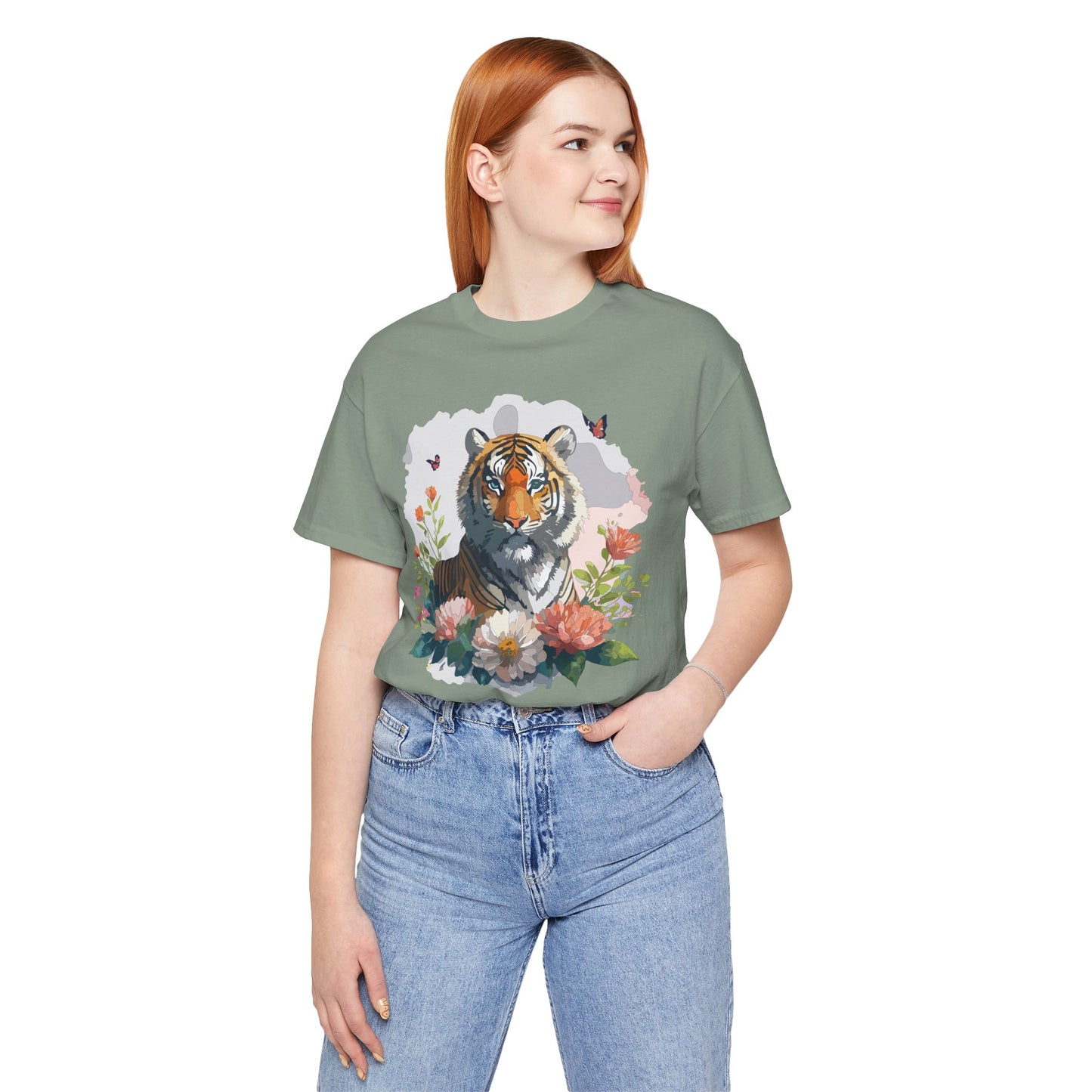 Floral Tiger Graphic Tee, Animal Shirt, Tiger Shirt, Flower Top, T-Shirt with Animal, Art Design