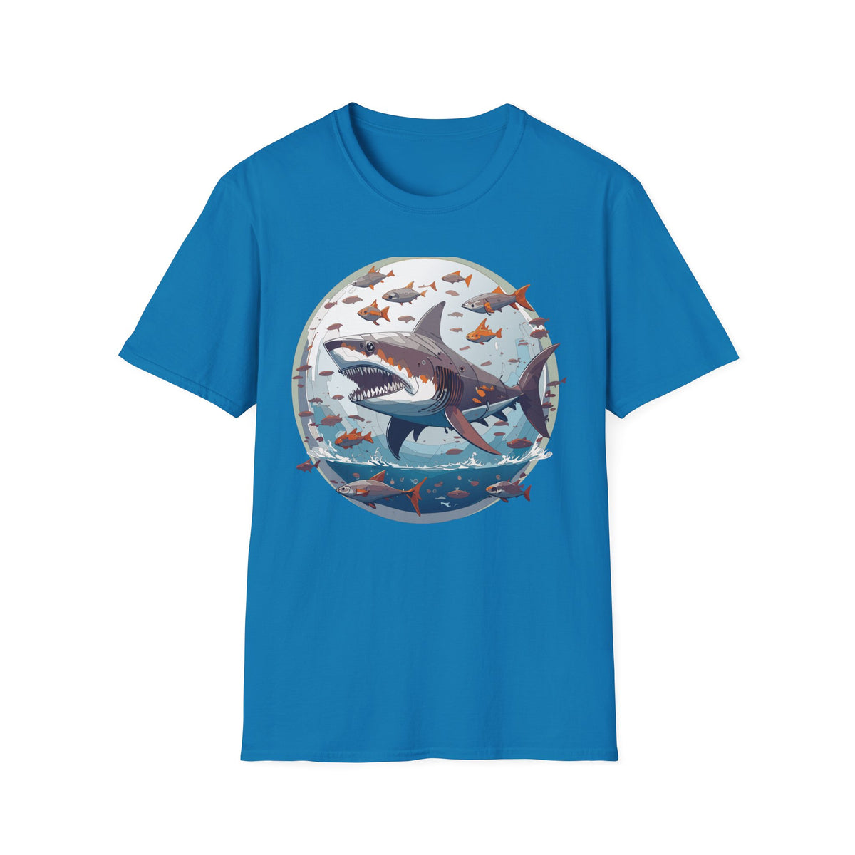 Great White Shark Illustration T-Shirt | Ocean Scene, Fish Bubble