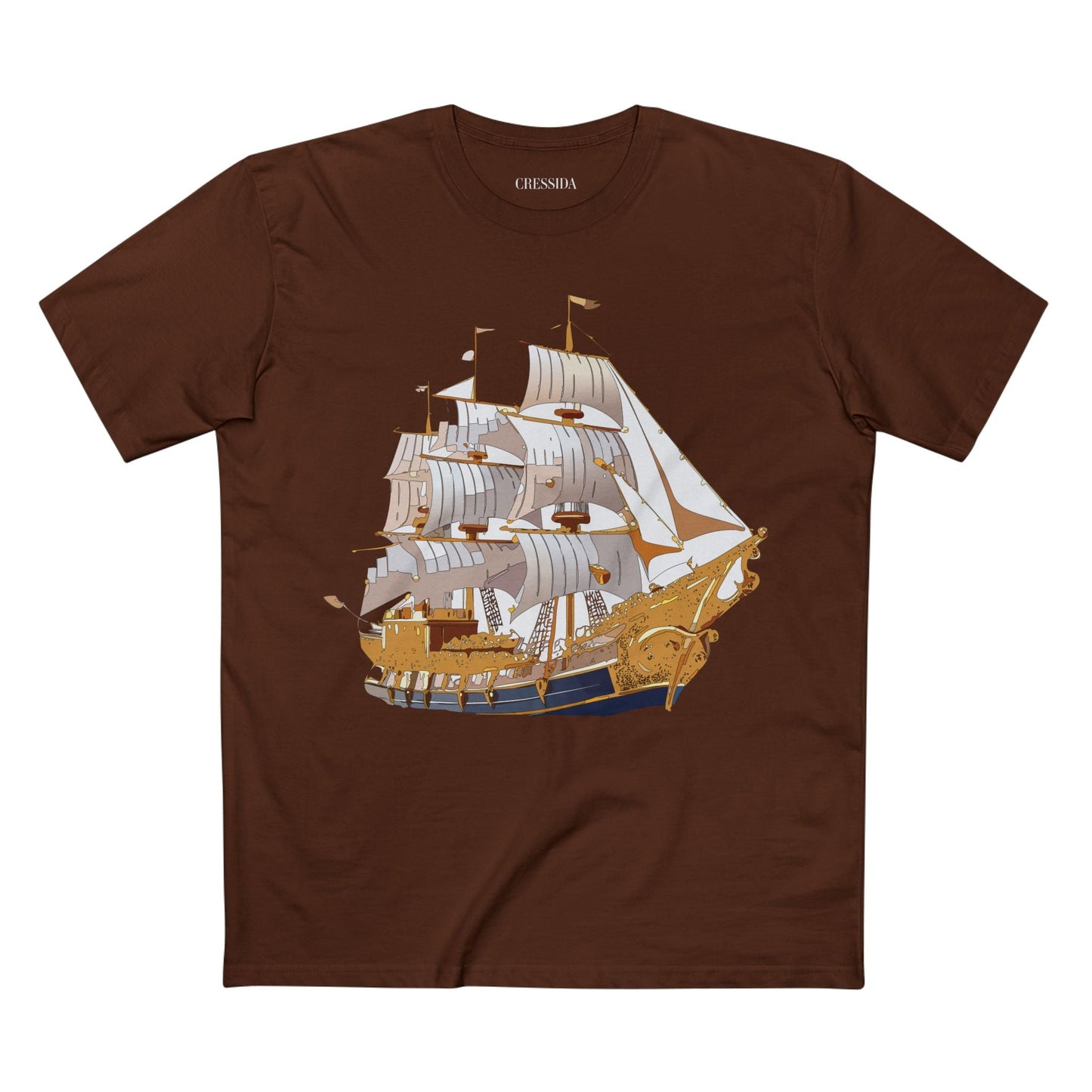 Ship Graphic Unisex 100 Cotton T-Shirt with Gold Frigate Art Design 2