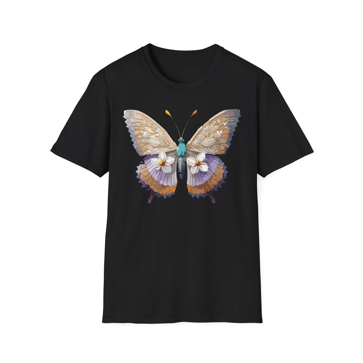Butterfly Floral Tee — Delicate Botanical Butterfly Graphic Design Unisex 100 Cotton Gildan T-Shirt