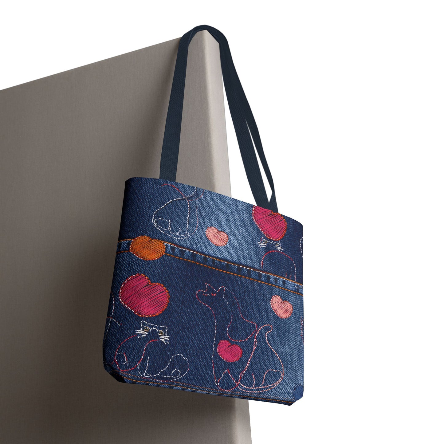 Love Day Graphic Design Denim Fabric Imitation Print Unisex Canvas Bag POLY 3 Sizes Tote Bag 201-18