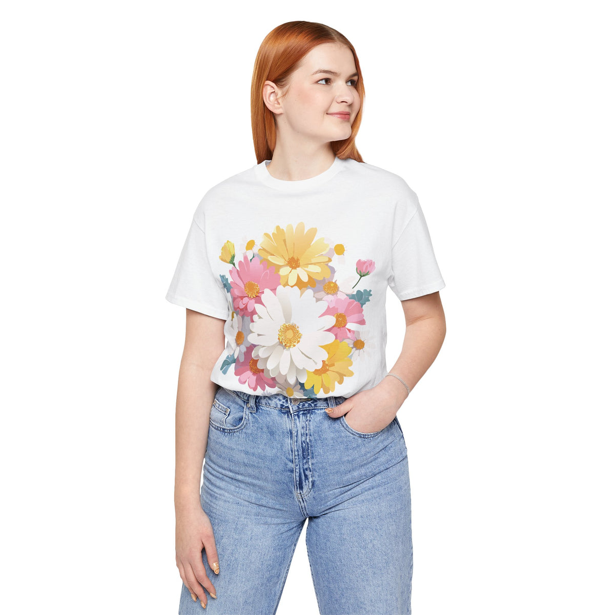 Floral Graphic Unisex Cotton Bella+Canvas Tee with Flowers Art Design n124