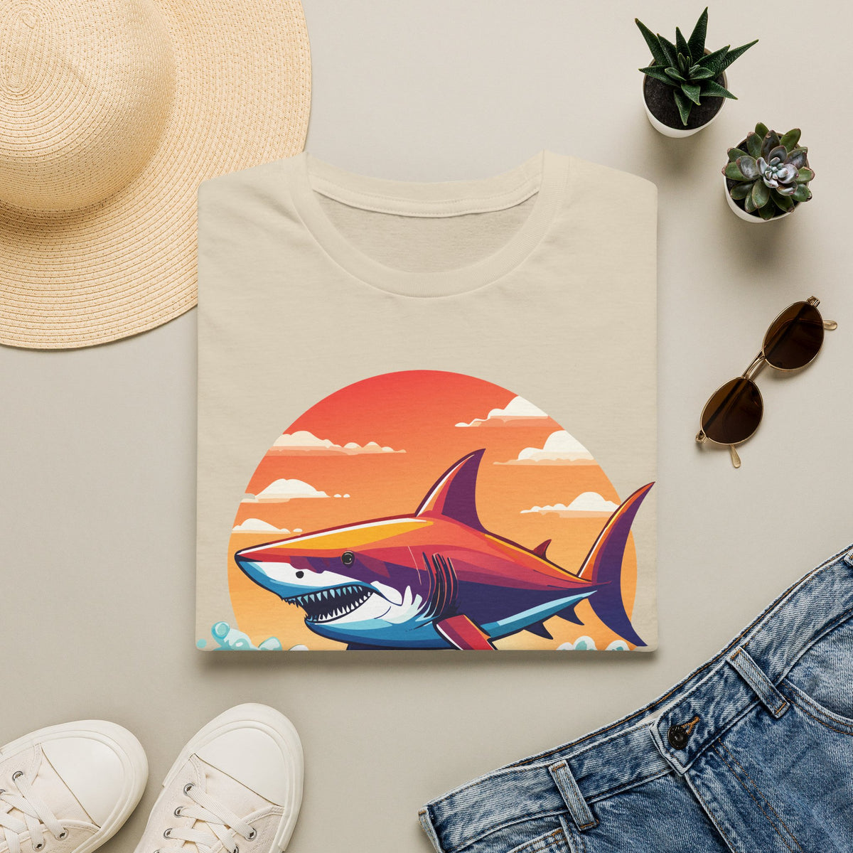 Sunset Shark T-Shirt | Retro Ocean Shark Illustration