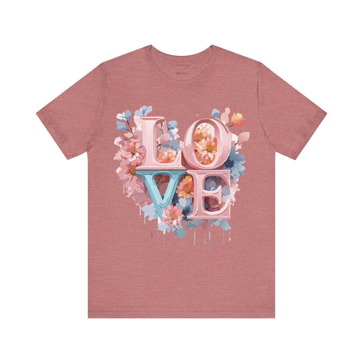 Valentine's Day Graphic Unisex Cotton Bella+Canvas Tee with Floral Art Design d109