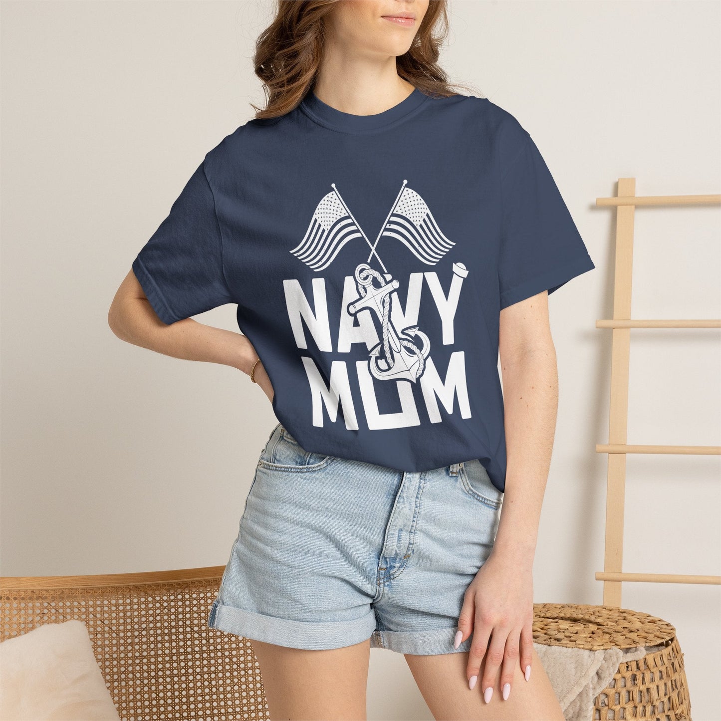 Navy Mom T-shirt Mother's Day Mama Tee Unisex Comfort Colors Garment-Dyed Cotton h20